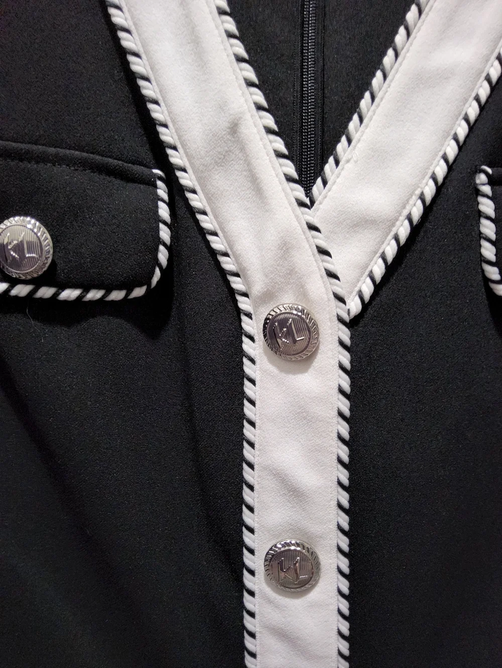 Karl Lagerfeld Black Mini Dress with White Braided Trim NWOT - Picture 3 of 3